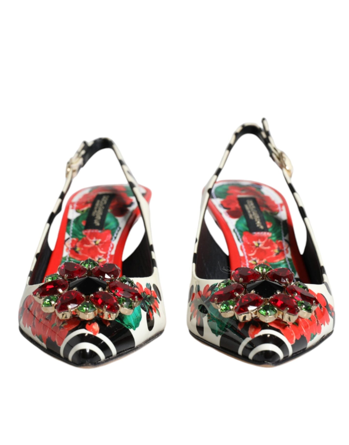 Dolce & Gabbana Multicolor Leather Crystal Heels Slingback Women's Shoes ()