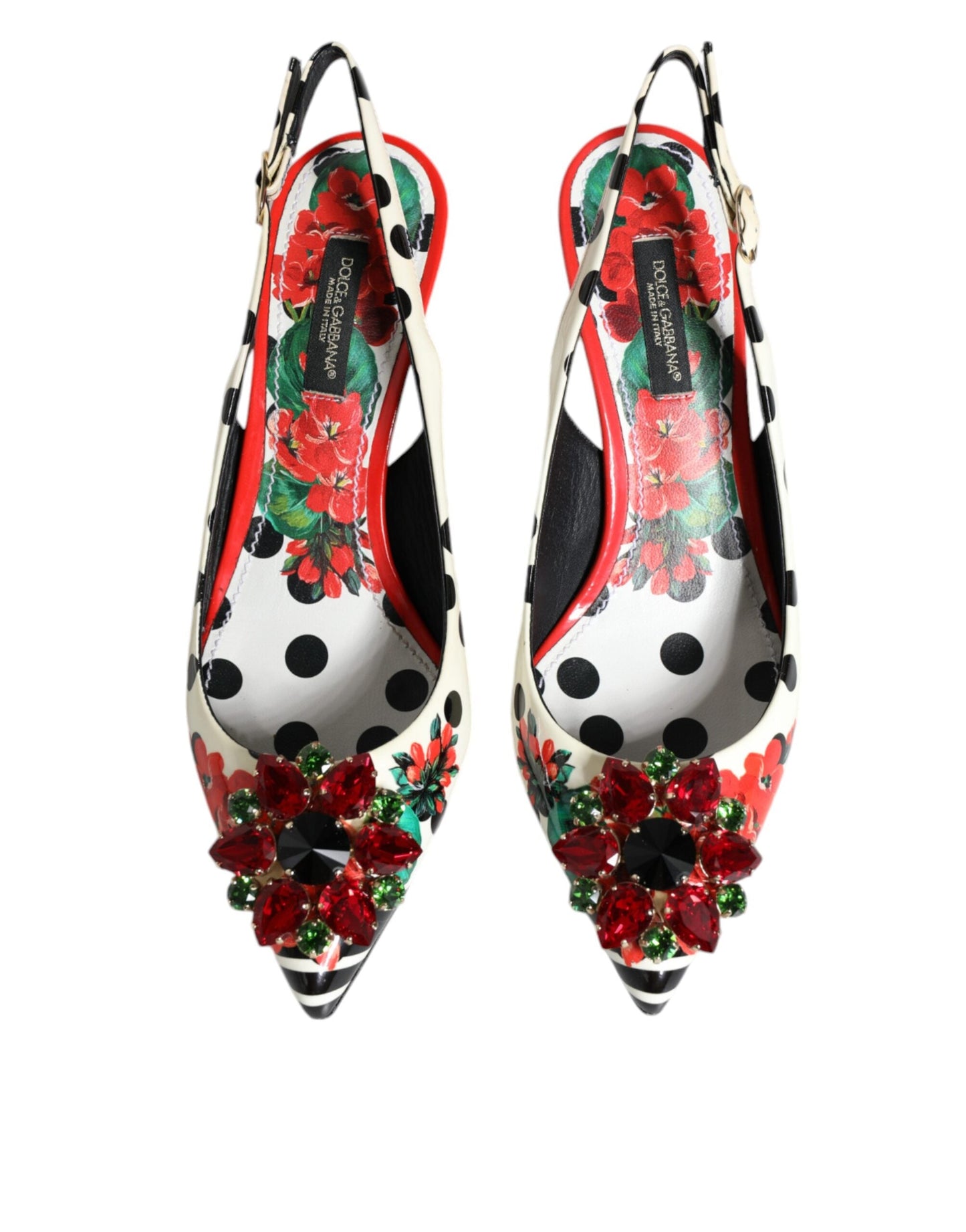 Dolce & Gabbana Multicolor Leather Crystal Heels Slingback Women's Shoes ()