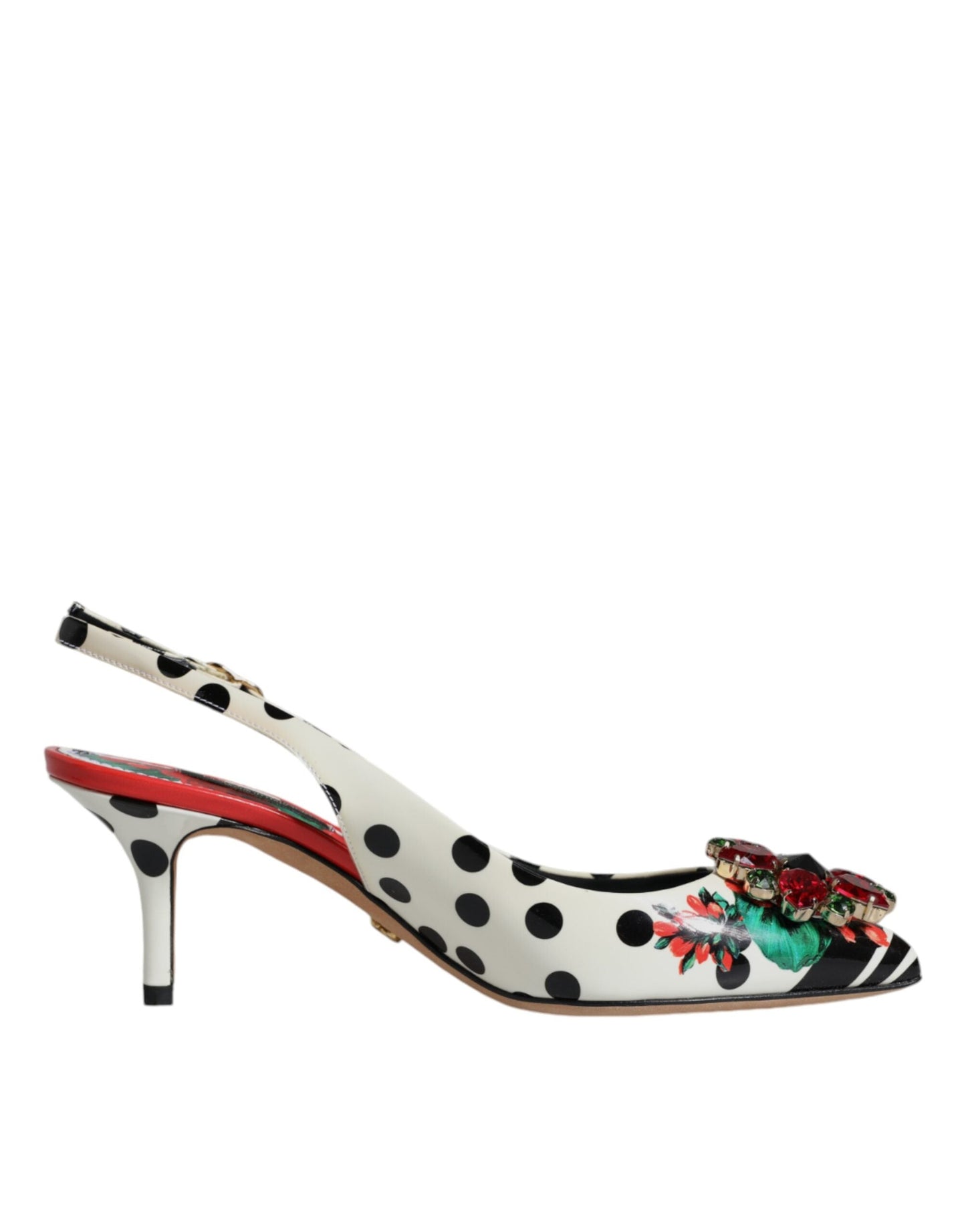Dolce & Gabbana Multicolor Leather Crystal Heels Slingback Women's Shoes ()