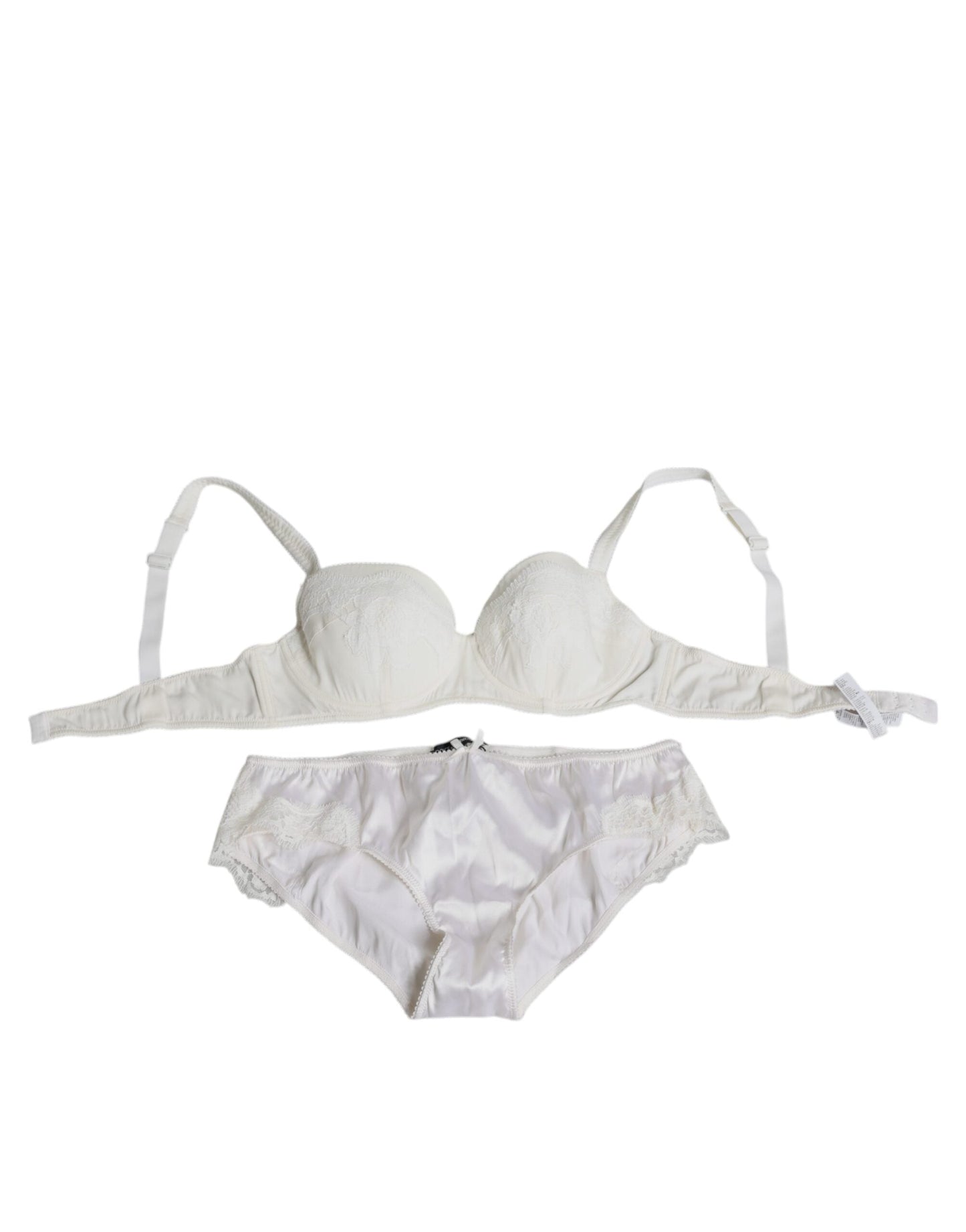 Dolce & Gabbana White Silk Stretch Panty Balconette Bra Women's Underwear