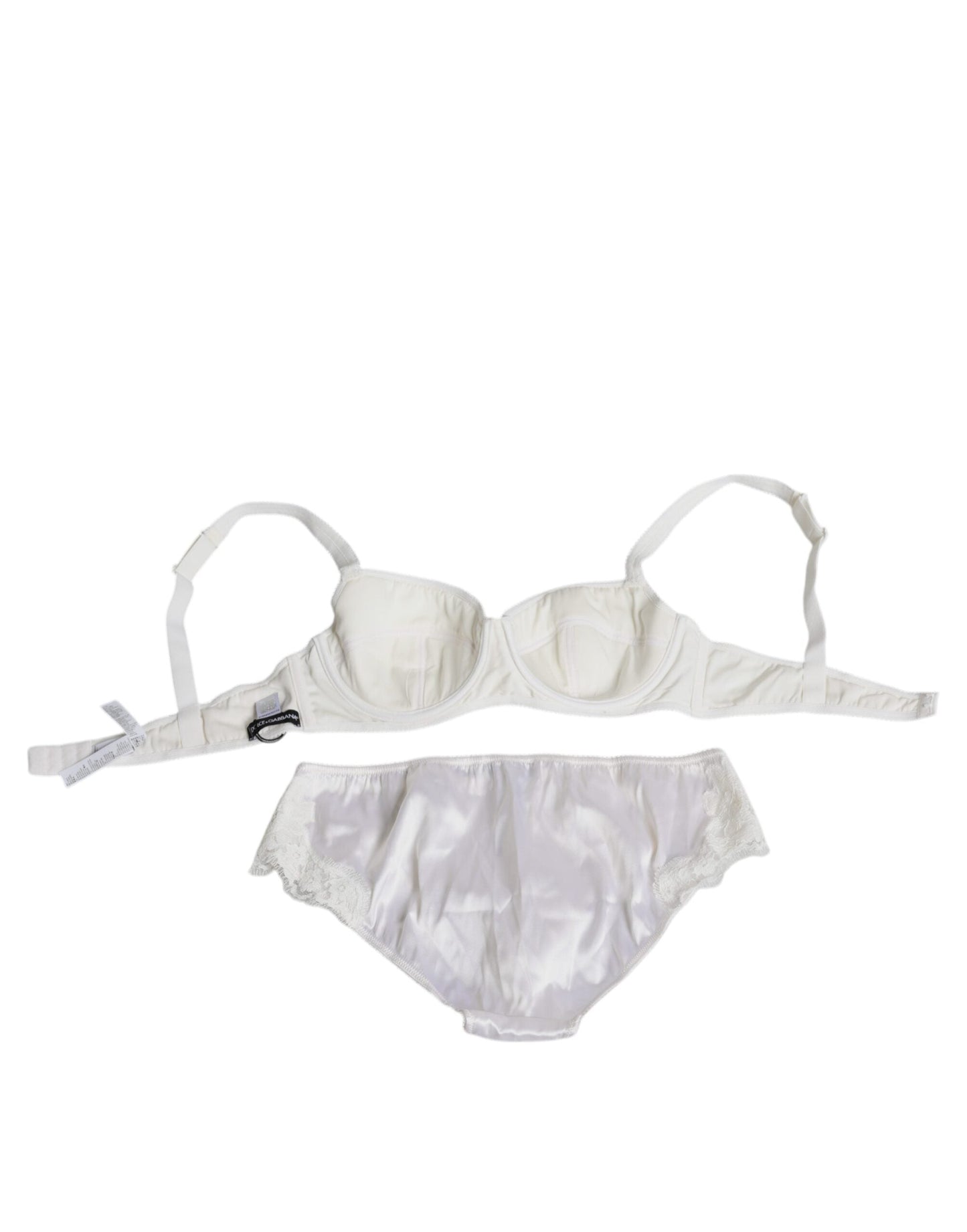 Dolce & Gabbana White Silk Stretch Panty Balconette Bra Women's Underwear