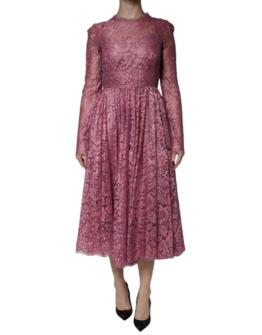 Dolce & Gabbana Fuchsia Floral Lace Long Sleeve Maxi Women's Dress ()