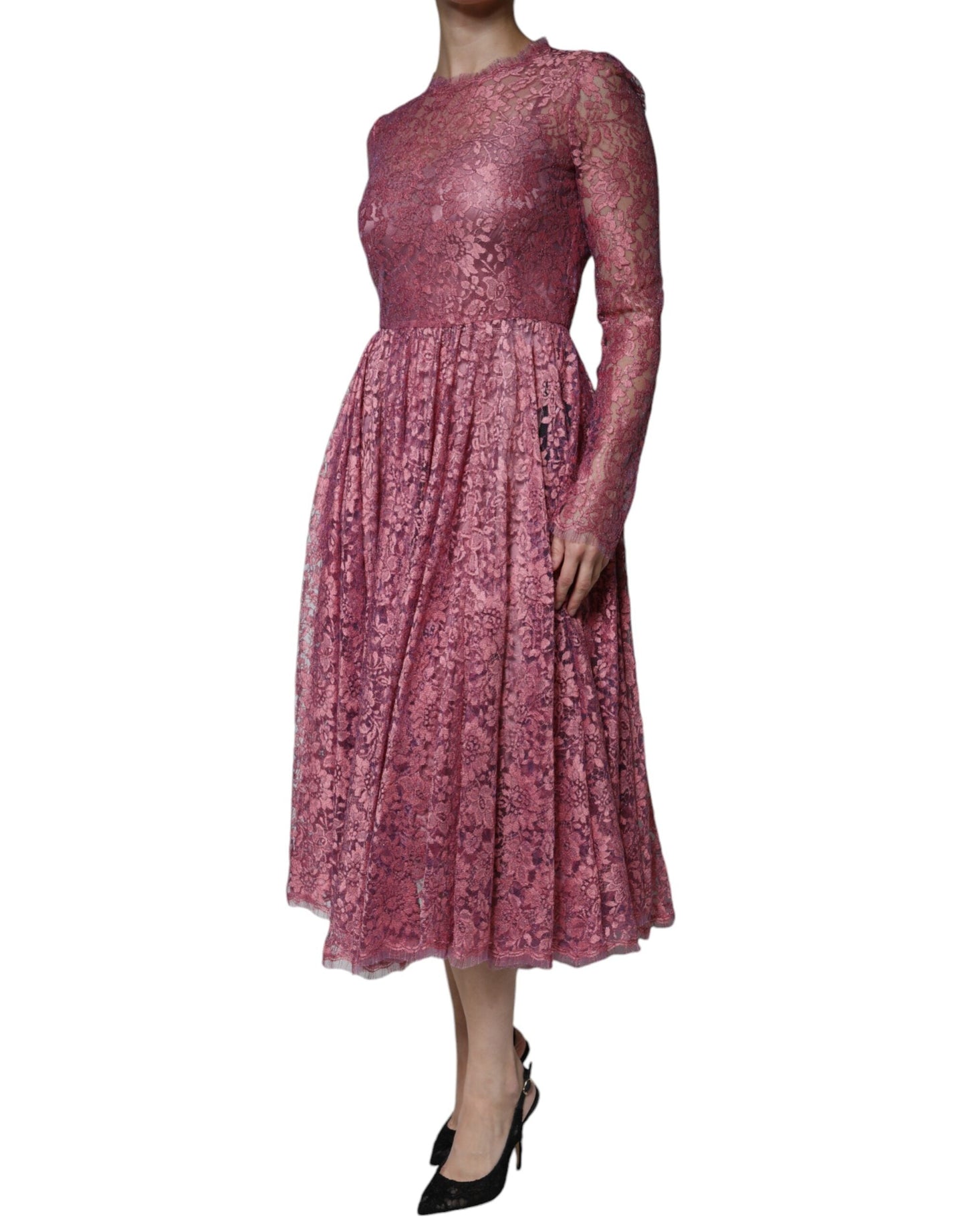 Dolce & Gabbana Fuchsia Floral Lace Long Sleeve Maxi Women's Dress ()