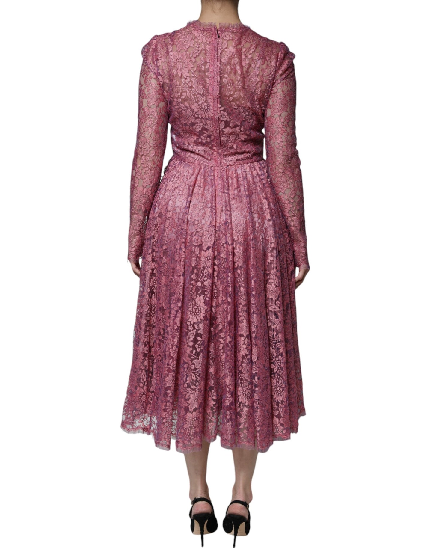 Dolce & Gabbana Fuchsia Floral Lace Long Sleeve Maxi Women's Dress ()
