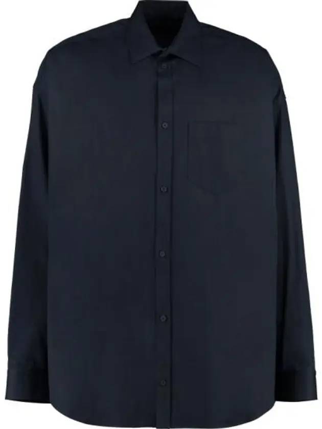 Balenciaga Micro Canvas Oversized Cocoon Long Sleeve Shirt Midnight Blue