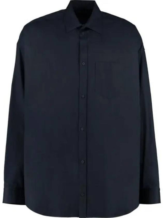 Balenciaga Micro Canvas Oversized Cocoon Long Sleeve Shirt Midnight Blue