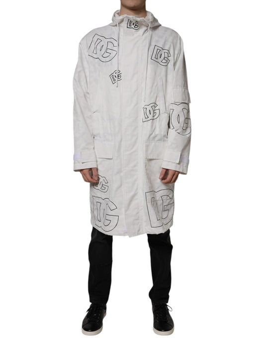Dolce & Gabbana White Hooded Parka Polyester Trench Coat Men's Jacket ()
