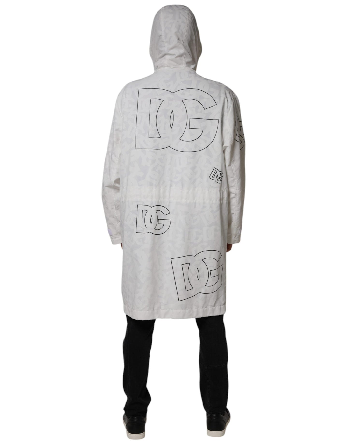 Dolce & Gabbana White Hooded Parka Polyester Trench Coat Men's Jacket ()