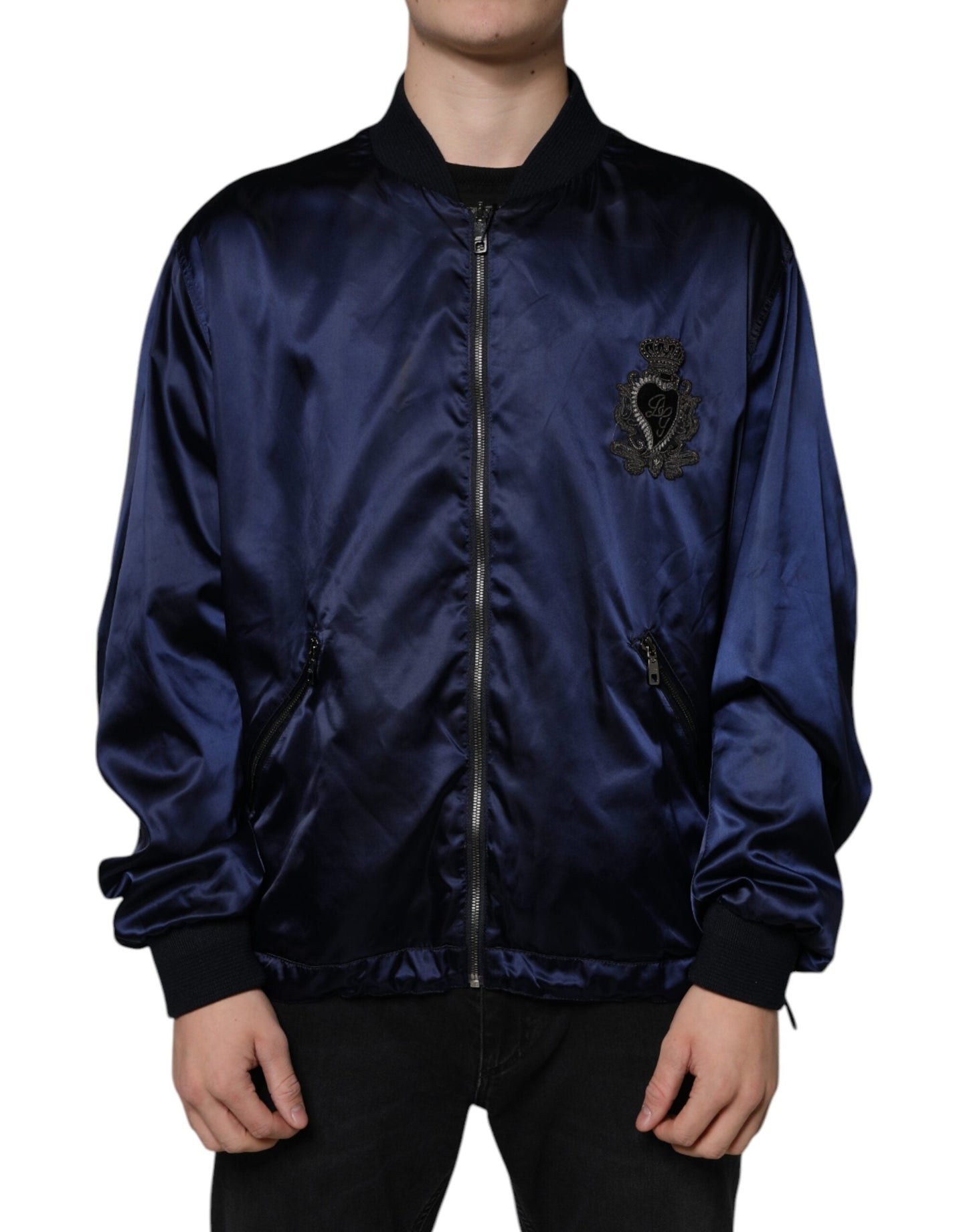 Dolce & Gabbana Blue Crown Heart Full Zip Men Bomber Men's Jacket ()