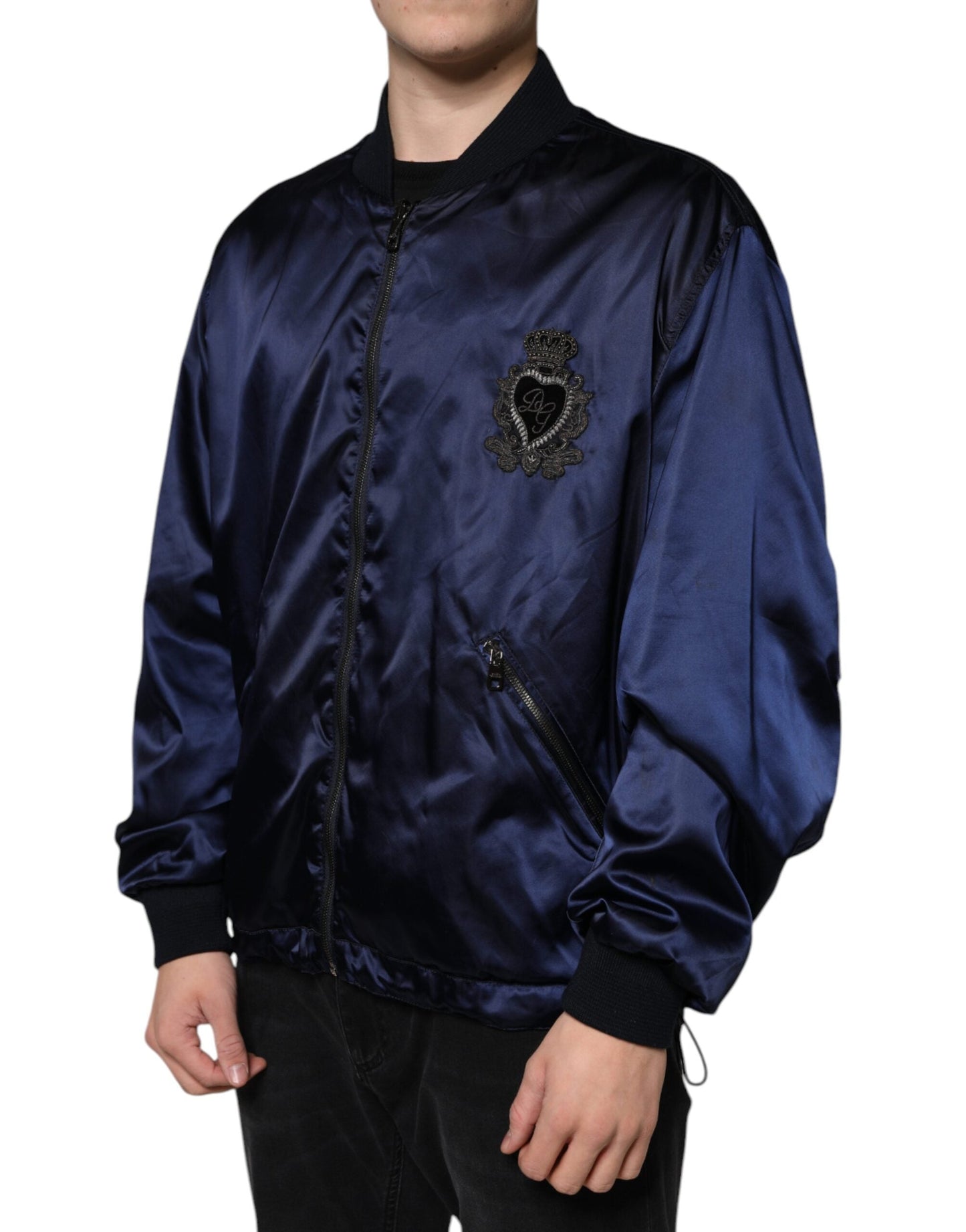 Dolce & Gabbana Blue Crown Heart Full Zip Men Bomber Men's Jacket ()