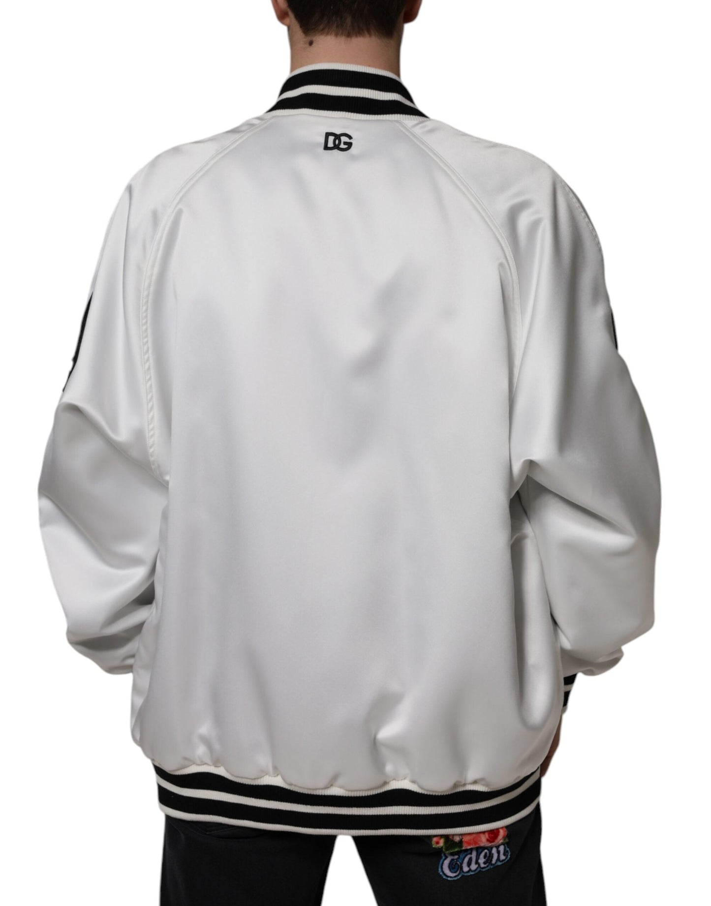 Dolce & Gabbana White Polyester Logo Full Zip Bomber Men's Jacket
