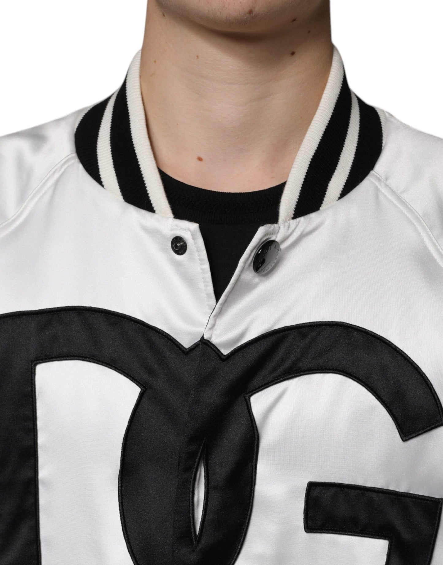 Dolce & Gabbana White Polyester Logo Full Zip Bomber Men's Jacket