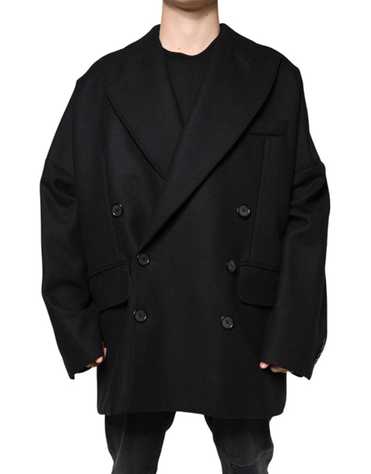 Dolce & Gabbana Black Wool Double Breasted Men Coat Men's Jacket