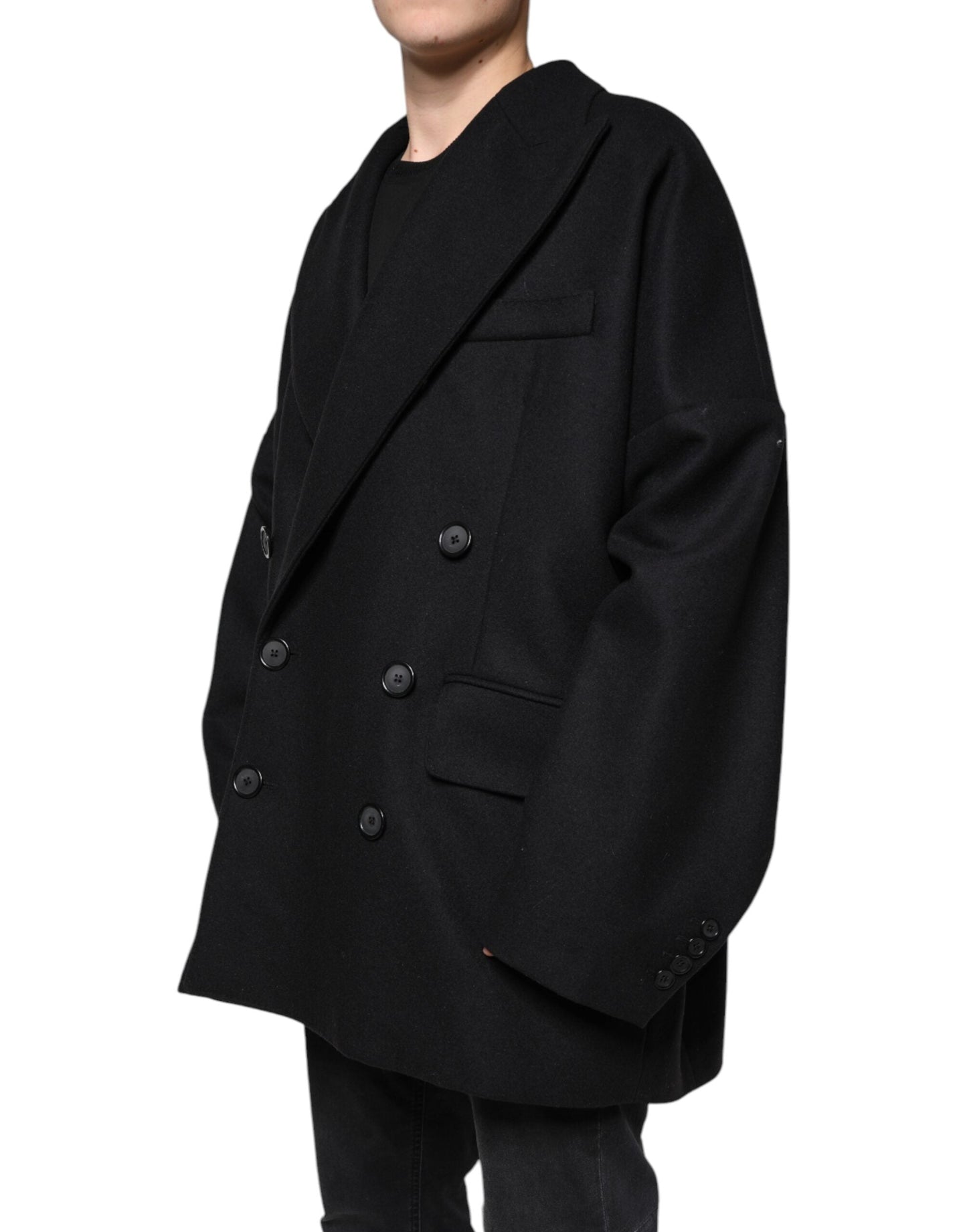 Dolce & Gabbana Black Wool Double Breasted Men Coat Men's Jacket