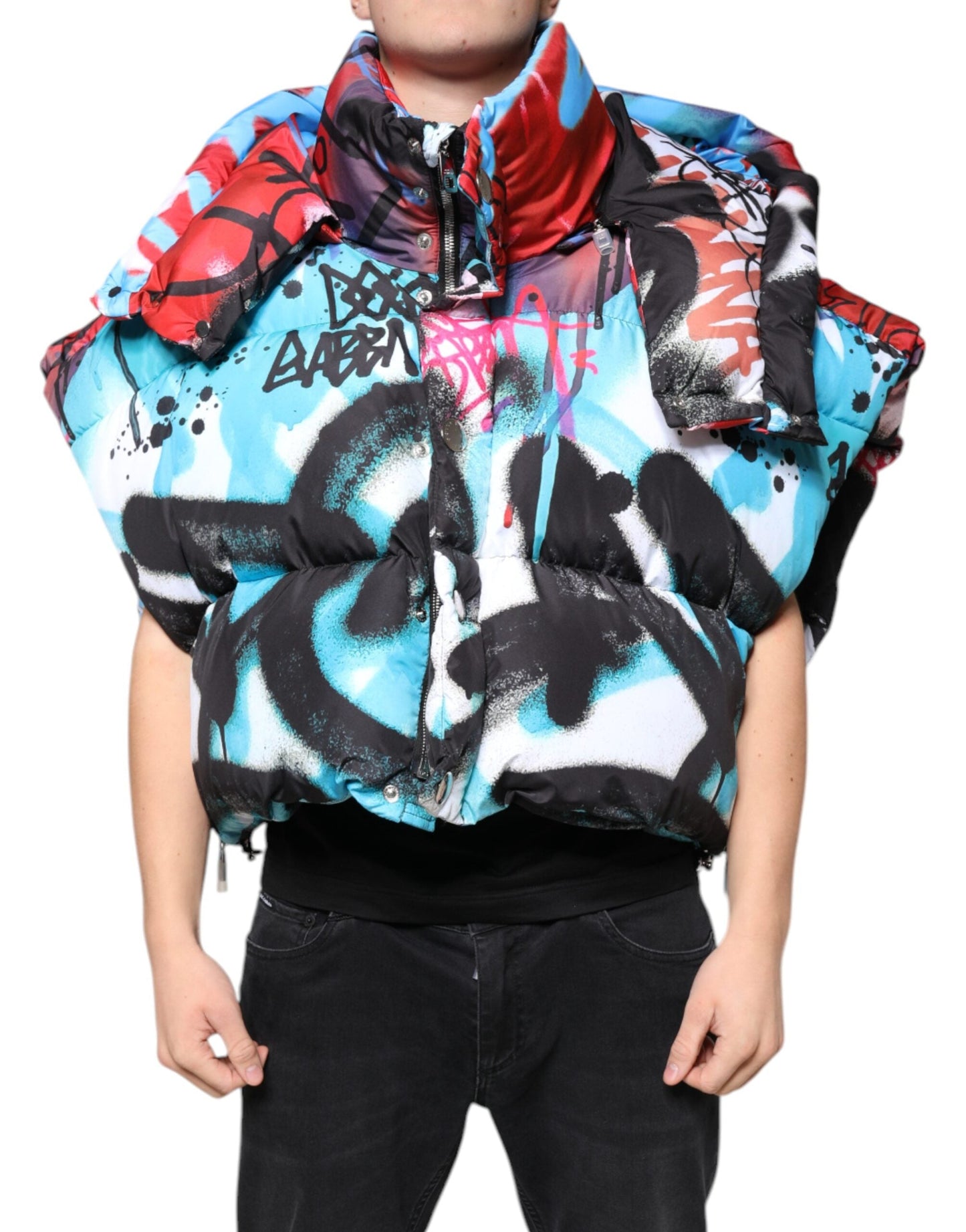 Dolce & Gabbana Multicolor Graffiti Hooded Windbreaker Men's Jacket ()