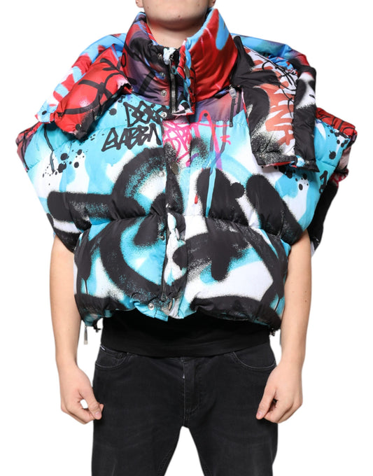 Dolce & Gabbana Multicolor Graffiti Hooded Windbreaker Men's Jacket ()