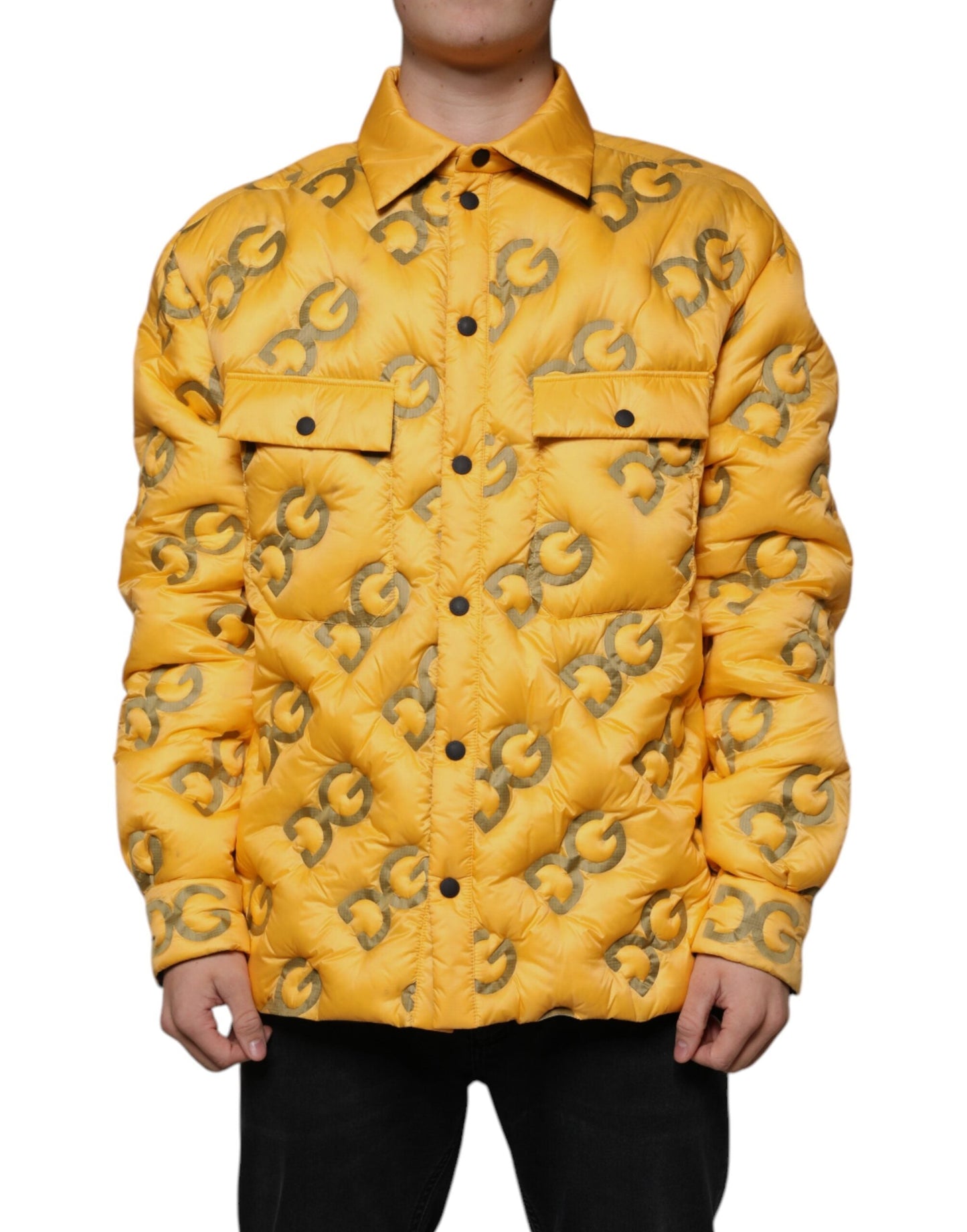 Dolce & Gabbana Yellow Logo Padded Buttoned Blouson Men's Jacket