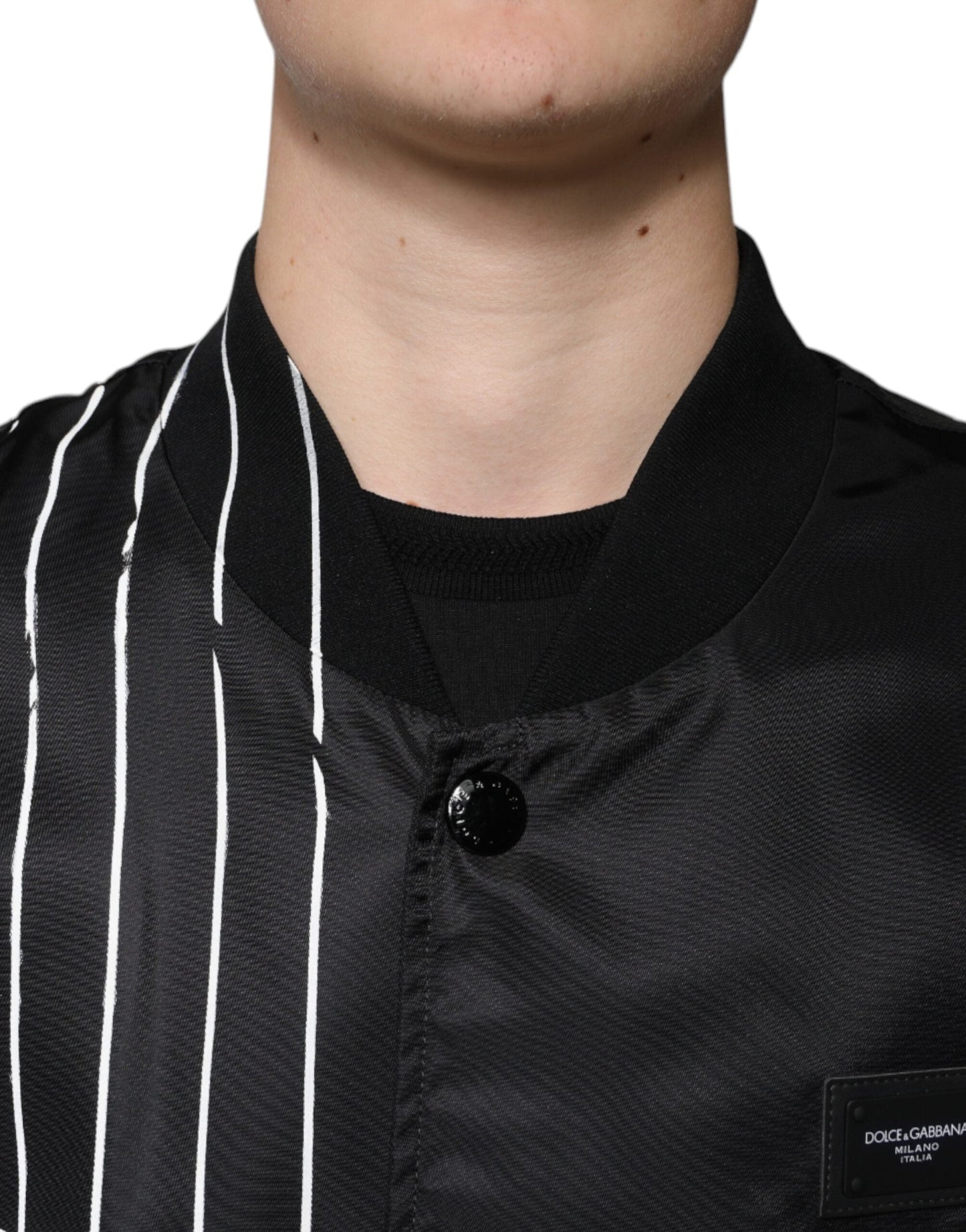 Dolce & Gabbana Black Polka Dot Stripe Nylon Bomber Men's Jacket