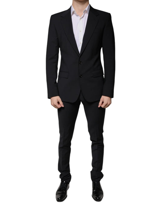Dolce & Gabbana Black Wool 3 Piece Slim Fit Formal Men Men's Suit