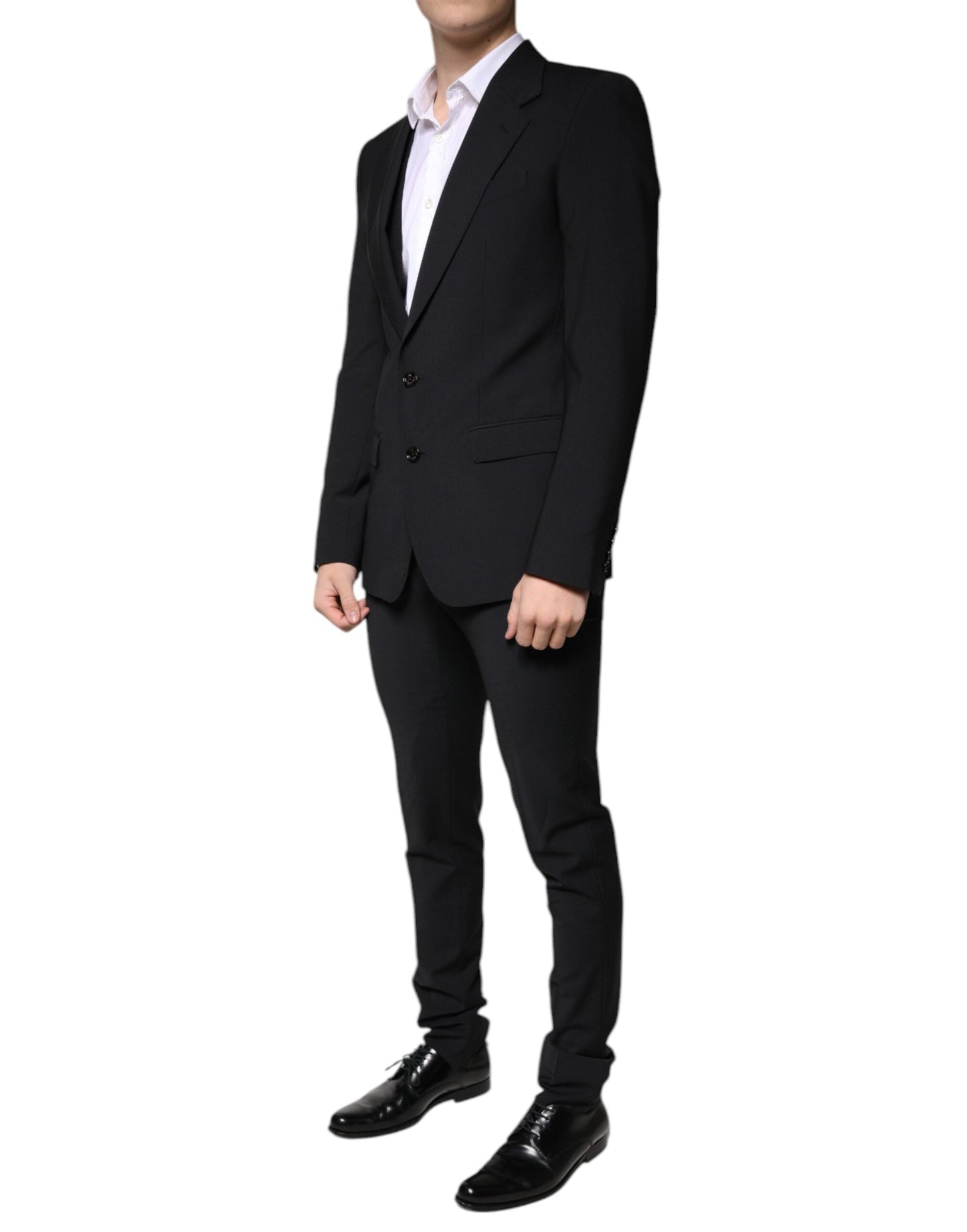 Dolce & Gabbana Black Wool 3 Piece Slim Fit Formal Men Men's Suit