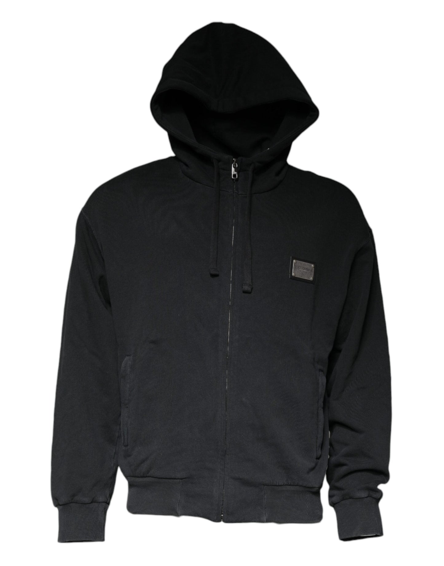 Dolce & Gabbana Black Logo Plaque Hooded Full Zip Men's Sweater ()