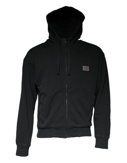 Dolce & Gabbana Black Logo Plaque Hooded Full Zip Men's Sweater ()