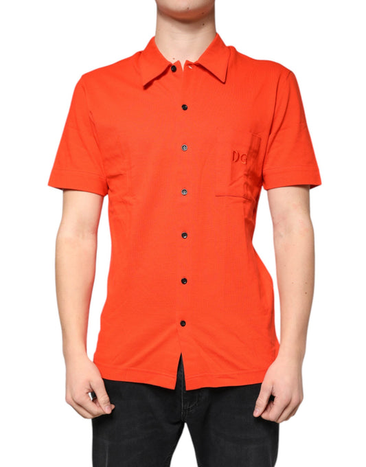 Dolce & Gabbana Orange Cotton Button Down Casual Polo Men's Shirt