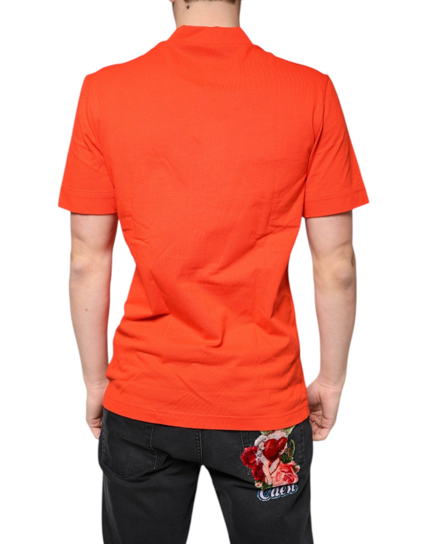 Dolce & Gabbana Orange Cotton Button Down Casual Polo Men's Shirt