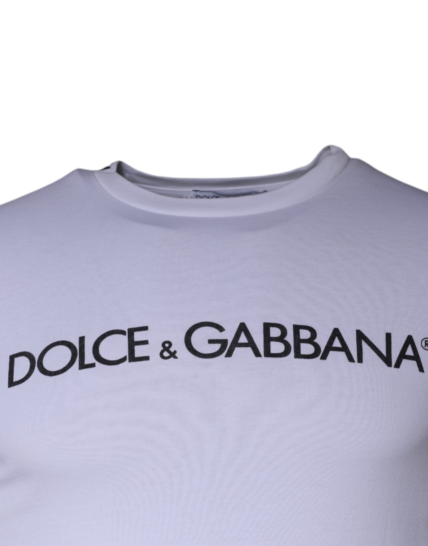 Dolce & Gabbana White Logo Print Cotton Crew Neck Men's T-shirt