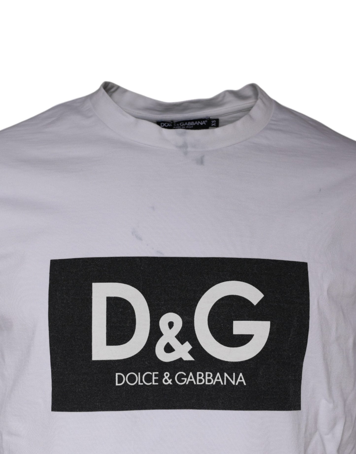 Dolce & Gabbana White Logo Print Cotton Crew Neck Men's T-shirt ()