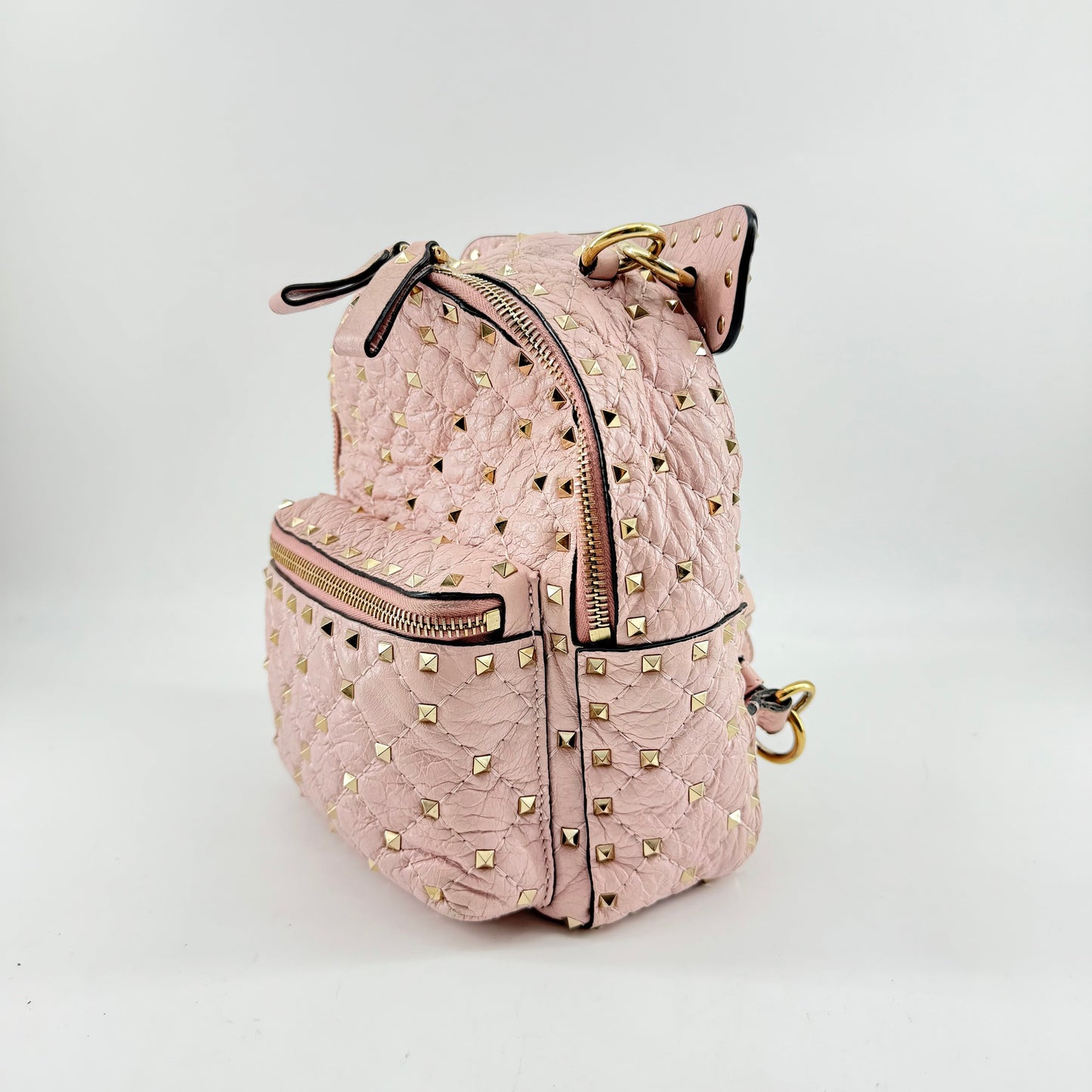 VALENTINO GARAVANI Nappa Quilted Mini Rockstud Spike Backpack Poudre