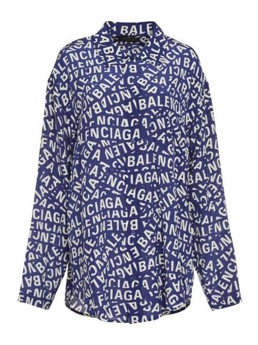 Balenciaga All Over Logo Shirt Blue