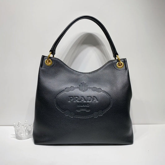 No.4350-Prada Vitello Phenix Embossed Logo Hobo Tote Bag