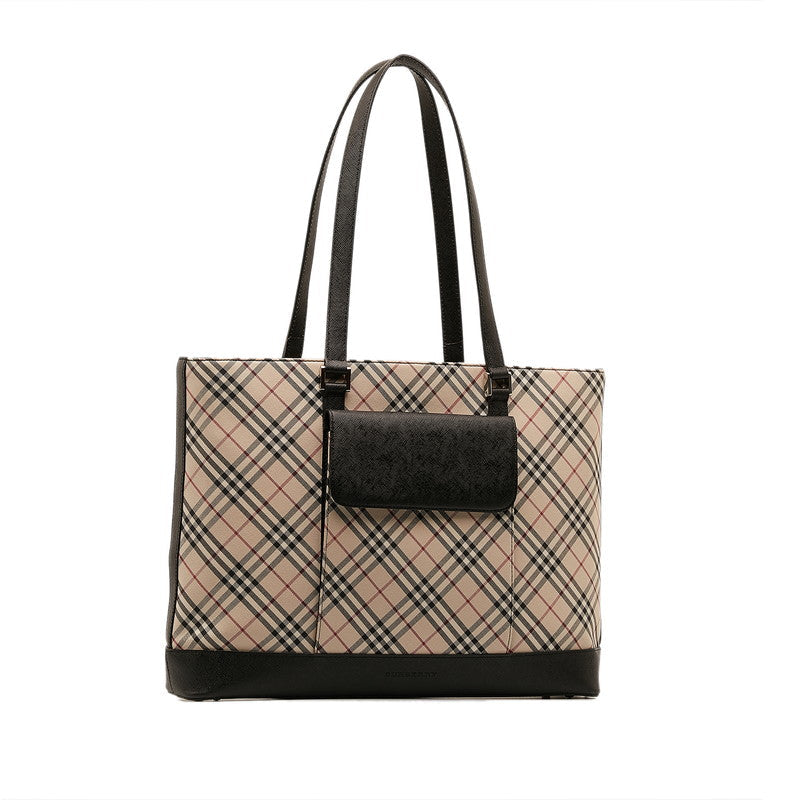 Burberry Nova Check Tote Bag Beige Canvas Leather Ladies