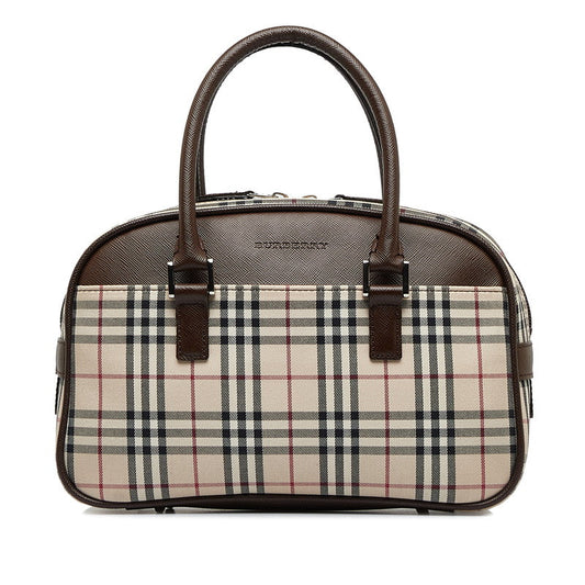 Burberry Nova Check Handbag Beige Canvas Leather Ladies