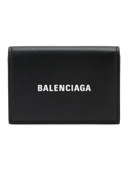 Balenciaga Logo Print Tri-Fold Half Wallet Black