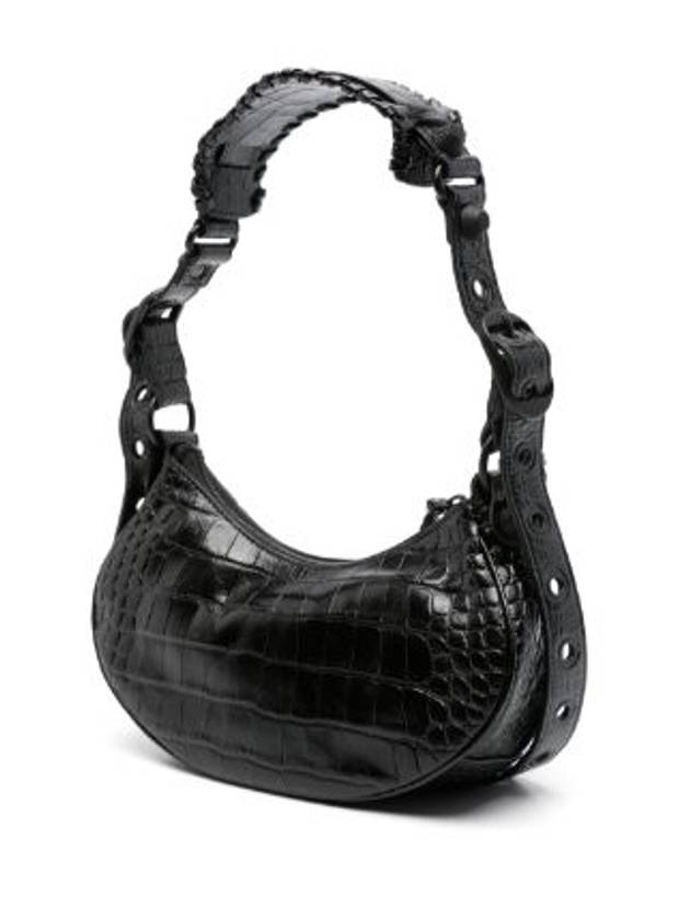 Balenciaga Le Cagole XS Crocodile Leather Shoulder Bag Matte Black