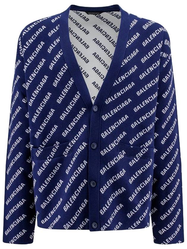 Balenciaga Mini Allover Logo Knit Cardigan Blue