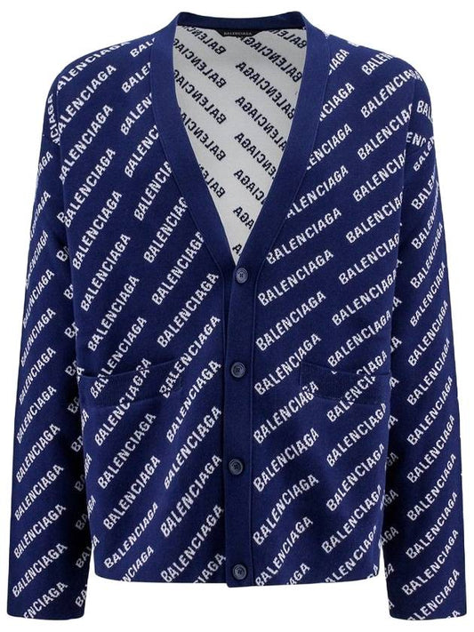Balenciaga Mini Allover Logo Knit Cardigan Blue