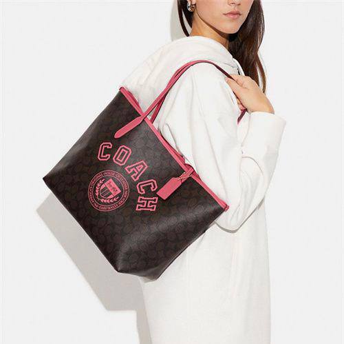 Coach City Tote In Signature Canvas With Varsity Motif