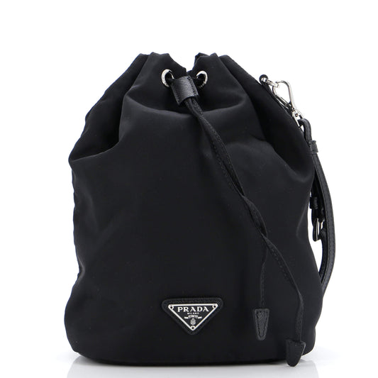 Prada Drawstring Wristlet Bucket Bag Tessuto Small