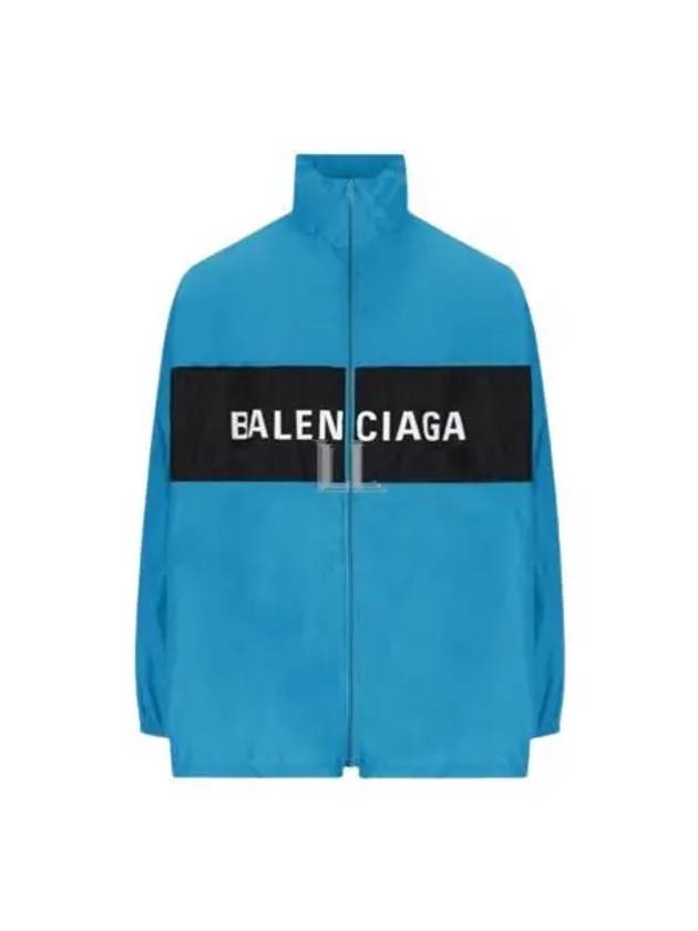 Balenciaga Logo Print Nylon Windbreaker Blue