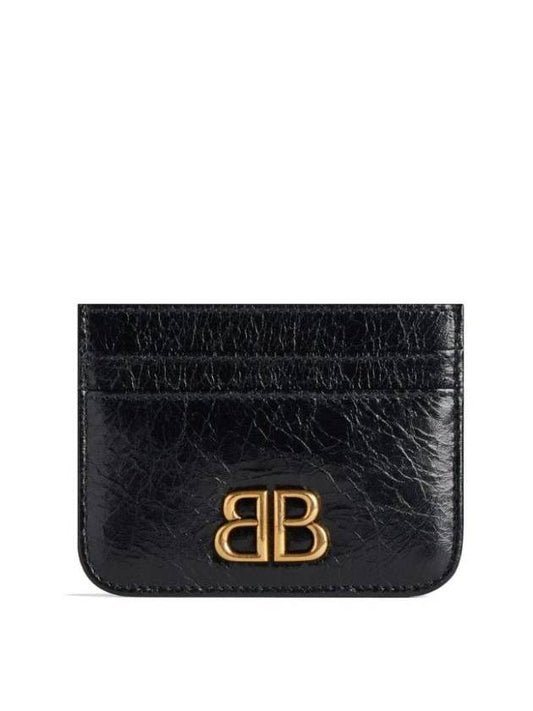 Balenciaga Embellished Logo Leather Card Wallet Black