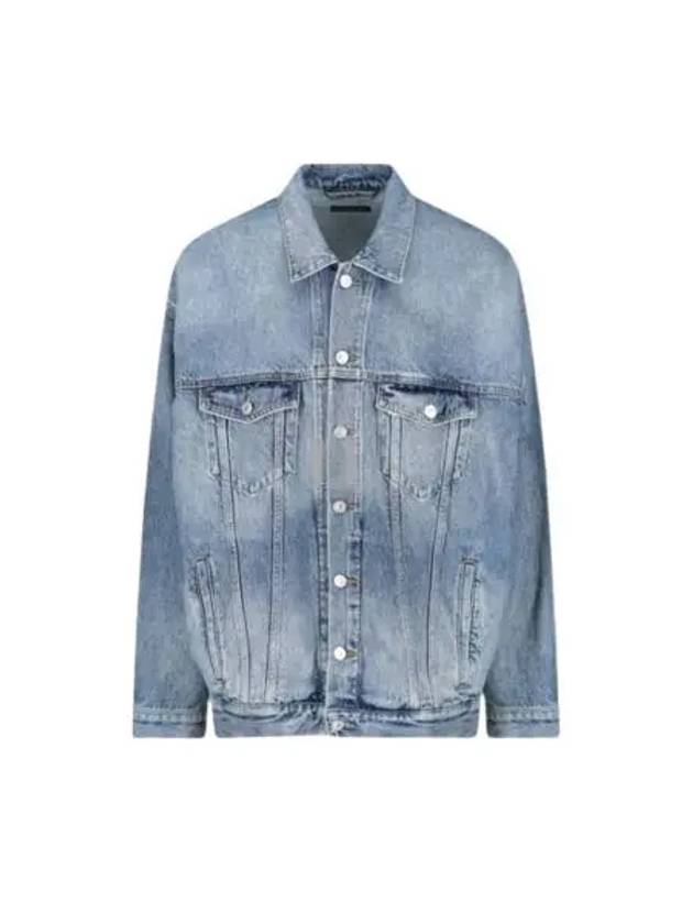 Balenciaga Back Logo Print Oversized Denim Jacket Blue