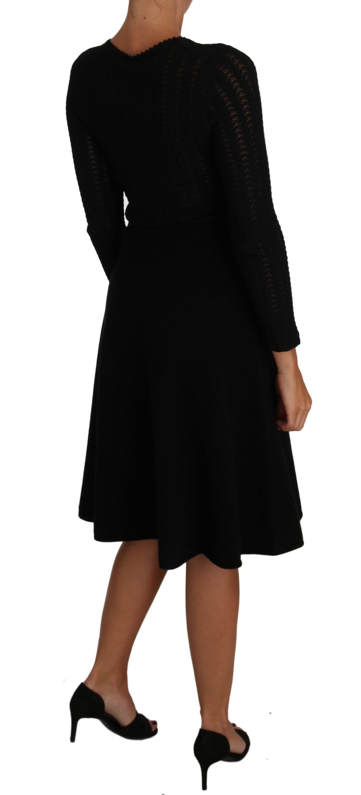 Dolce & Gabbana Black Knitted Wool Sheath Long Sleeves Women's Dress