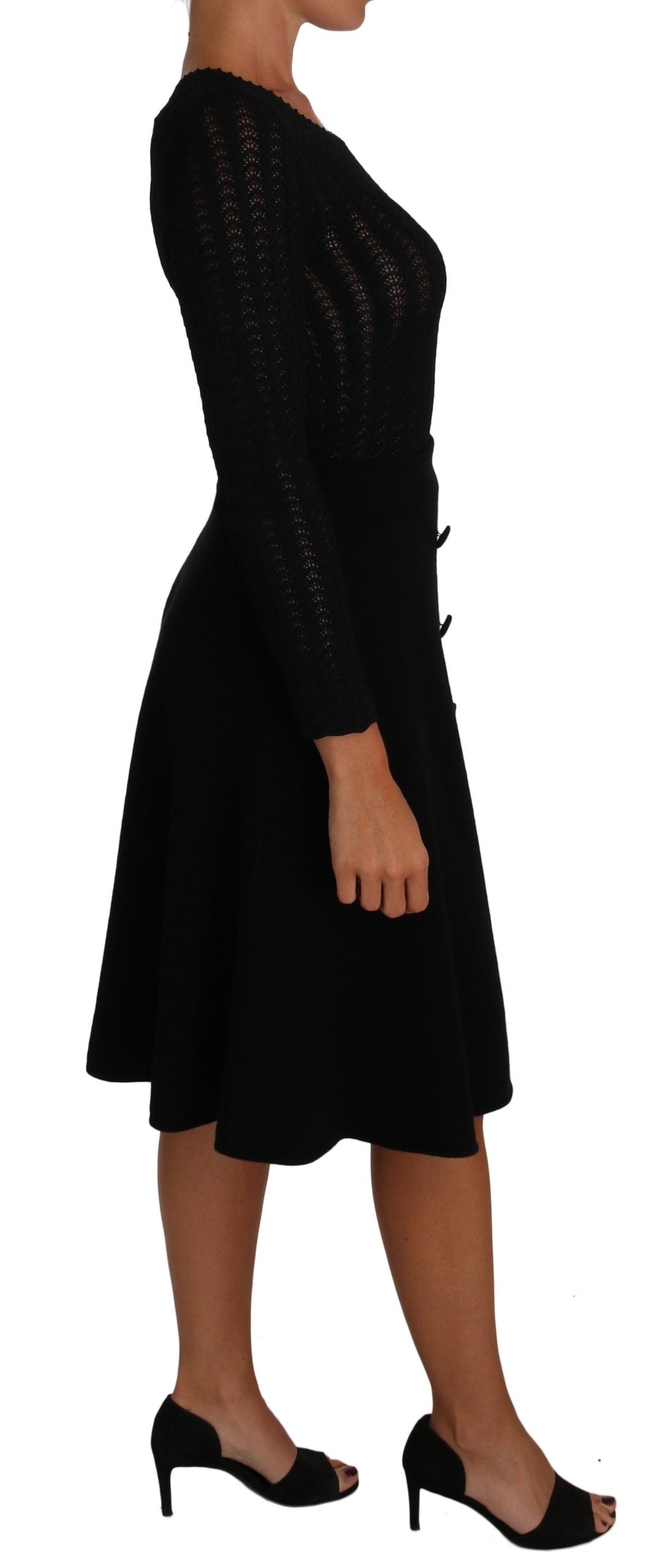 Dolce & Gabbana Black Knitted Wool Sheath Long Sleeves Women's Dress