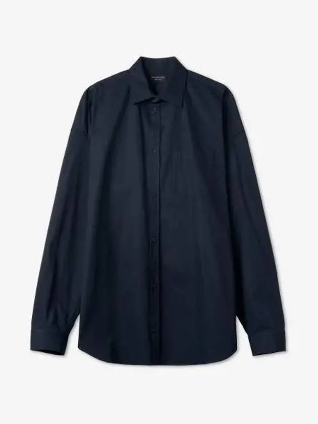 Balenciaga Micro Canvas Oversized Cocoon Long Sleeve Shirt Midnight Blue