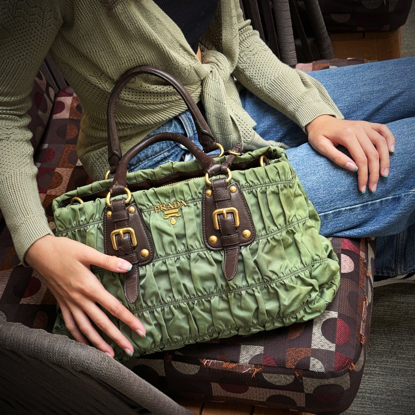 Prada Green Tessuto Nylon Gaufre Tote Bag TWS