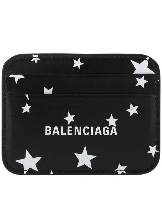 Balenciaga Logo Star Print Leather Card Wallet Black