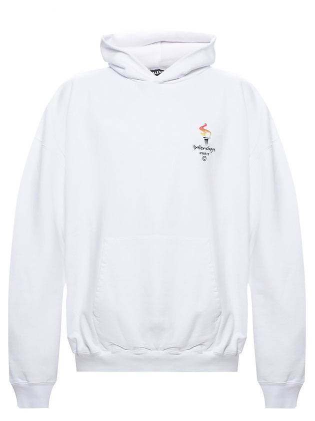 Balenciaga Embroidered Flame Logo Hoodie White